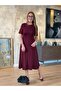 Women's Short Sleeve Crew Neck Midi Viscose Two Thread Dress - 2