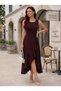 Women's round neck ruffle front asymmetrical detail midi janjan crepe dress - 3