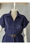 Shirt Collar Midi Dress Comfortable Fit with Pockets and Belt - 8