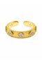 Brass Gold Color Zircon Stone Clover Embroidered Adjustable Ring