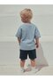 Children's Blue Cross Striped Embossed Patterned Short Sleeve T-Shirt and Shorts 2-Piece Set - 2