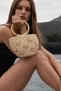 Women's Straw Bag Fiorella Bloom Beige – Handbag with Floral Applique, Ring Handle, and Drawstring Detail - 2