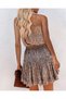 Women's Strappy V-Neck Waist Pleated Leopard Print Skirt Ruffled Single Jersey Dress - 4