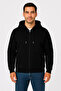 Men's Three Thread Hooded Full Zipper Kangaroo Pocket Sweatshirt Hoodie - Black