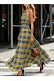 Women's Off-The-Shoulder Turtleneck Elastic Waist Plaid Pattern Long Single Jersey Dress - 2