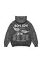 Bon Jovi Lost Highway Printed Oversize Unisex Washed Black Hoodie