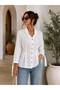 Women's White Waist Detailed Tie-Sleeve Shirt - 3