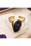 Natural Amethyst Stone Adjustable Women's Ring – Gold Color Textured Design - 4
