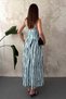 Women's Blue Striped V-Neck Sleeveless Front Detailed Lined Midi Cotton Dress - 5