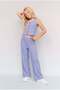 Girl's Blue Buttoned Sleeveless Blouse and Wide-Legged Pants Set
