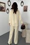 Women's Yellow Embroidered Shirt Pants Set Shirt Collar Pocket Wide Leg Pants - 5