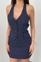 Women's Navy Blue Vest and Skirt Set Striped V-Neck Buttoned Fitted Vest and Mini Skirt Set - 4