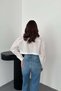 Women's White Poplin Shirt with Detachable Waist Pocket, Long Sleeve Buttoned Shirt Collar - 5
