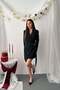 Women's Black Jacket Dress with Asymmetrical Hem and Side Buckle Double-Breasted Mini - 2