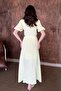 Women's Yellow Double-Breasted Collar Belted Slit Short Sleeve Muslin Maxi Dress - 5