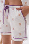 Shirt Collar Short Sleeve Front Heart Button Pocket Detail Mini Teddy Bear Patterned Shorts Summer Women's Pajama Set Premium Cotton - 5