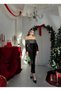 Women's Black Boat Neck Sequin Detailed Velvet Long Sleeve Midi Dress - 4