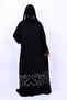 Elegant Black Abaya with Intricate White Embroidery Border - 3