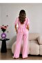 Pink Gathered Lace-Up Blouse and Pants Set - 4