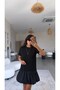 Black Pearl Poplin Balloon Skirt and Modal Fabric Garnished Bym Dress - 2