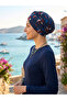 Botanical Patterned Crossed and Band Detailed Lined Ready-To-Wear Turban Hijab Pool Cap - 8