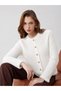 Gold Buttoned Ruffled Women's Knitwear Beard Cardigan - 4