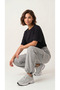 Women's Gray Oversize Parachute Fabric Slim Trousers with Cargo Pockets, Comfortable Fit Baggy with Adjustable Leg Clips - 8