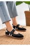 Women's Black Velcro Mary Jane Daily Comfortable Sports Ballerina Shoes - 2