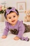 Baby Girl Set Leopard Patterned 3-Piece Baby Girl Set Body Pants Bandana Set - 3