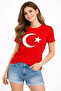 T-Shirt Short Sleeve Crew Neck Moon Star Flag Printed T-Shirt - Red - 2