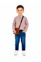 Boy's Elegant Collar Striped Shirt Jean Pants Bag Set Stylish Combination for Casual Special Occasions
