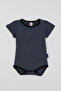 Boy's Snap Fastener Short Sleeve Bodysuit with Stripes, 1-3 Years Old, Navy Blue