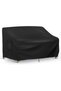 Waterproof double outdoor sofa cover with ventilation holes and handles, 54 inches wide x 37 inches deep x 35 inches high, black.