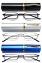 3-Pack Classic Metal Full-Rim Reading Glasses with Case (Black/White/Blue, +2.0)