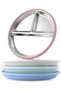 Four-piece set - Children's plates - Divided plates - w/suction cups - w/removable silicone sleeves - 20cm - Green, blue, gray, lotus root pink