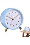 Metal quartz alarm clock, round travel alarm clock, suitable for the bedroom, with simple lighting function, 12/24 hour display, 11 cm (blue).
