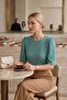 Women's Mint Green Blouse Crew Neck Balloon Sleeves Textured Basic Summer Casual Comfortable Stylish Blouse - 3