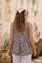 Women's Floral Patterned Sleeveless Blouse Crew Neck Flounce Loose Summer Casual Cut Stylish Basic Blouse - 7