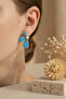 Yellow Framed Light Blue Flower Design Pearl Detailed Bijoux Earrings - 5