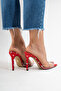 Women's Red Polka Dot Detailed Pointed Toe Thin Heeled Transparent Strap Slippers Sona - 8