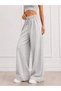Women's Light Gray Melange High Waist Lace-Up Front Stitching Detailed Wide Leg Sweatpants - 5