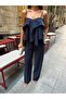 Women's Navy Blue Ruffled Blouse and High Waist Palazzo Pants Set - 3