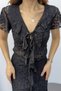 Women's Lace Blouse Skirt Double Set Tie Detail V-Neck Midi Skirt Summer Stylish Combination - 4