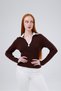 Women's Color Blocked Polo Neck Knitwear Blouse