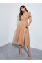 Brown Round Neck Bow Detail Midi Dress - 3