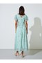 Green Floral Print A-Line Maxi Dress with Short Sleeves - 5