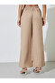 Beige Solid Wide Leg Pants - 4
