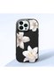iPhone 14 Pro Compatible Case with Camera Protection Black Silicone Couple Phone Case with Floral Pattern