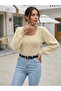 Square Neck Balloon Sleeve Braided Hair Knit Sweater - 2