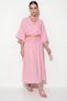 Women's Double-Breasted Tie-Down Blouse with Gipe Detail and Lined Skirt Cotton Pink Set - 3